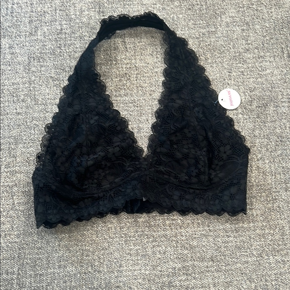 Black Lace Bralette Halter NWT XL